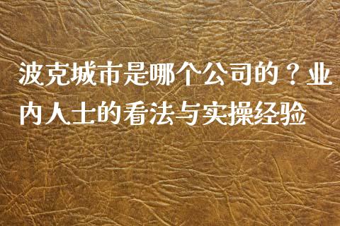 波克城市是哪个公司的？业内人士的看法与实操经验_https://m.lcpcjs.com_恒指期货保证金_第1张