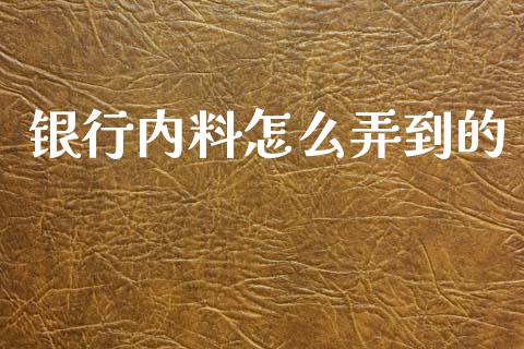 银行内料怎么弄到的_https://m.lcpcjs.com_恒指期货保证金_第1张