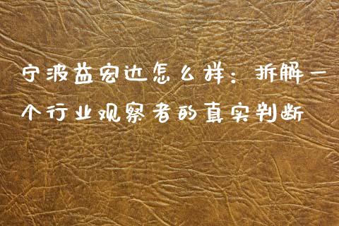 宁波益宏达怎么样：拆解一个行业观察者的真实判断_https://m.lcpcjs.com_期货交易_第1张