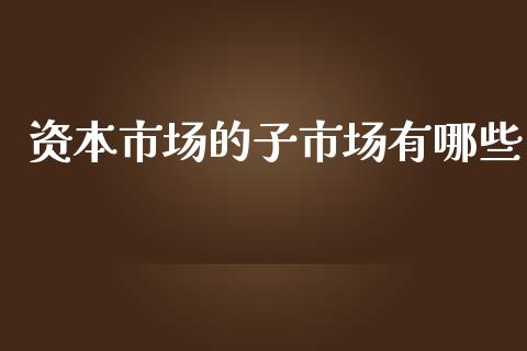 资本市场的子市场有哪些_https://m.lcpcjs.com_白银期货保证金_第1张
