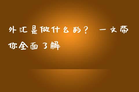 外汇是做什么的? 一文带你全面了解_恒指期货保证金_第1张_白银期货保证金_期货交易_恒指期货保证金_期货交易时间 外汇是做什么的? 一文带你全面了解_https://m.lcpcjs.com_恒指期货保证金_第1张