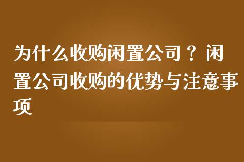 为什么收购闲置公司？ 闲置公司收购的优势与注意事项_https://m.lcpcjs.com_白银期货保证金_第1张
