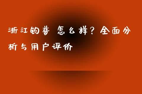 浙江钧普 怎么样？全面分析与用户评价_https://m.lcpcjs.com_白银期货保证金_第1张