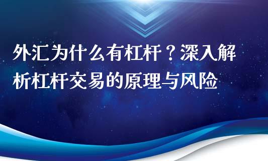 外汇为什么有杠杆？深入解析杠杆交易的原理与风险_https://m.lcpcjs.com_期货交易时间_第1张