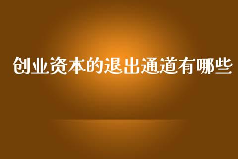 创业资本的退出通道有哪些_https://m.lcpcjs.com_期货交易_第1张