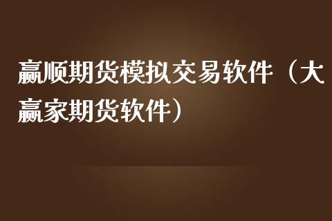 赢顺期货模拟交易软件（大赢家期货软件）_https://m.lcpcjs.com_期货交易_第1张