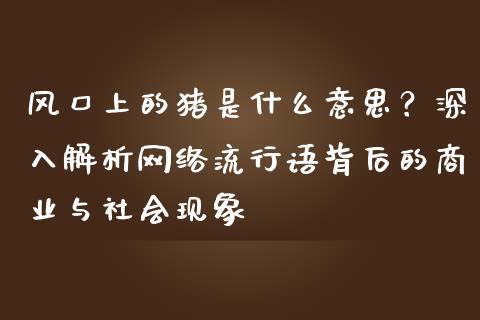 风口上的猪是什么意思？深入解析网络流行语背后的商业与社会现象_https://m.lcpcjs.com_白银期货保证金_第1张