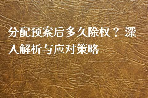分配预案后多久除权？ 深入解析与应对策略_https://m.lcpcjs.com_白银期货保证金_第1张