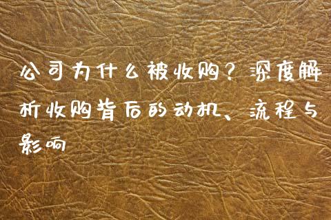 公司为什么被收购？深度解析收购背后的动机、流程与影响_https://m.lcpcjs.com_白银期货保证金_第1张