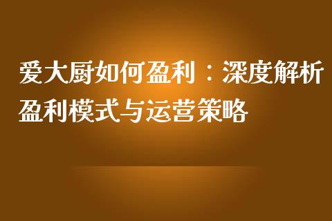 爱大厨如何盈利：深度解析盈利模式与运营策略_https://m.lcpcjs.com_期货交易时间_第1张