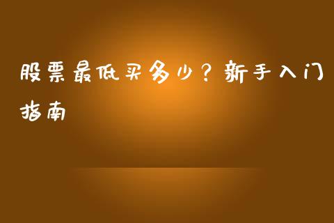 股票最低买多少？新手入门指南_https://m.lcpcjs.com_期货交易时间_第1张