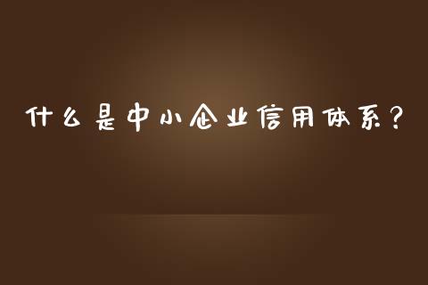 什么是中小企业信用体系？_https://m.lcpcjs.com_期货交易时间_第1张