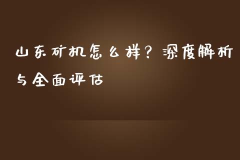 山东矿机怎么样？深度解析与全面评估_https://m.lcpcjs.com_恒指期货保证金_第1张
